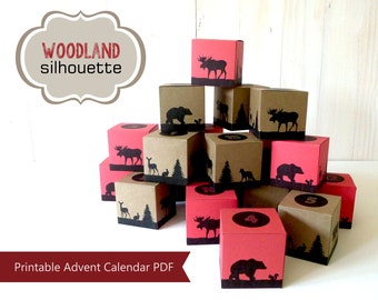 Printable Advent Calendar, Countdown to Christmas, Woodland Lumberjack Style,