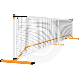 K&ouml;nnte beinhalten: Ein wei&szlig;er und schwarzer Netzzaun mit orangefarbenen Metallst&uuml;tzen. Der Zaun ist aus robustem Material gefertigt und f&uuml;r den Au&szlig;enbereich konzipiert.