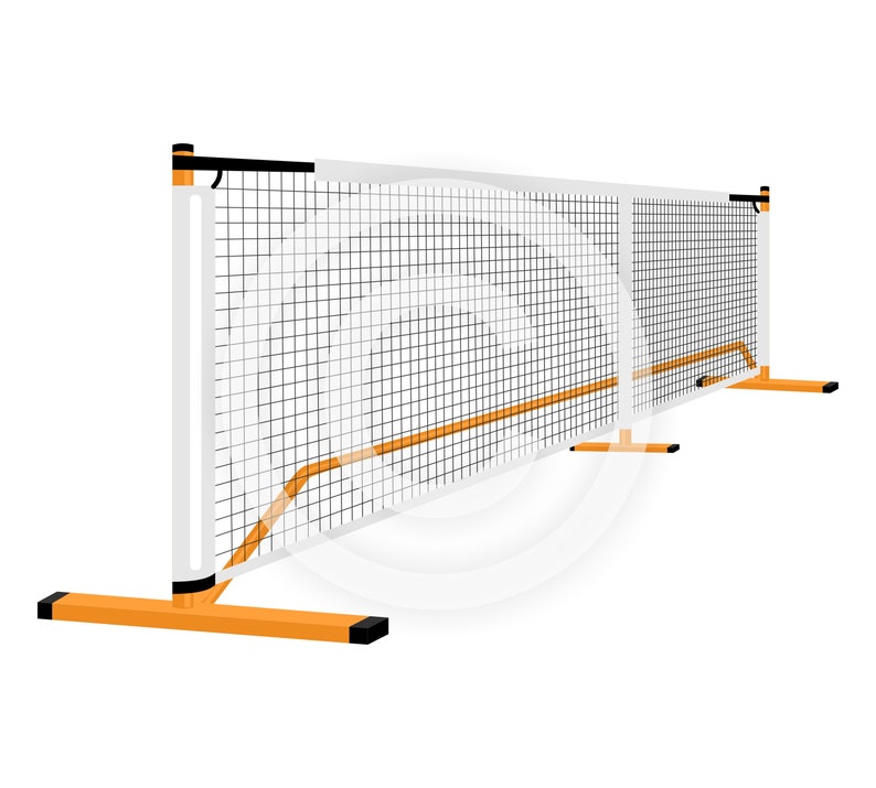 K&ouml;nnte beinhalten: Ein wei&szlig;er und schwarzer Netzzaun mit orangefarbenen Metallst&uuml;tzen. Der Zaun ist aus robustem Material gefertigt und f&uuml;r den Au&szlig;enbereich konzipiert.