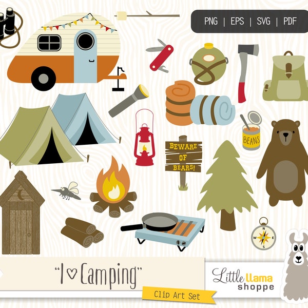 Camping Clipart, Backpacking Clip Art, Camp Clipart, Hiking, Outdoors, Campfire, Summer Camp, EPS SVG pdf png format, Commercial Use