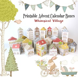 Printable Christmas advent calendar: Colorful paper houses