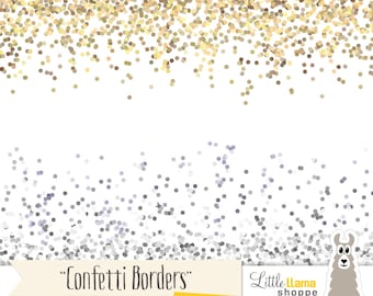Confetti Border Clip Art, Gold Glitter Border Clipart, Silver Glitter Border, Gold Confetti, Silver Confetti, Commercial Use