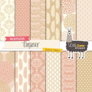 Blush and Gold Wedding Digital Paper, Seamless Elegant Pink Gold Wedding Digital Backgrounds, Wedding Scrapbook Paper, Commercial Use