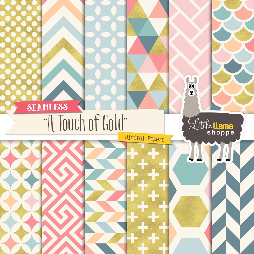 Gold Foil Geometric Patterns: Seamless Digital Paper Pack (12