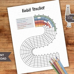 Suivi des habitudes imprimable | Planificateur d'objectifs mensuels | Tableau de progression à colorier PDF | Téléchargement numérique