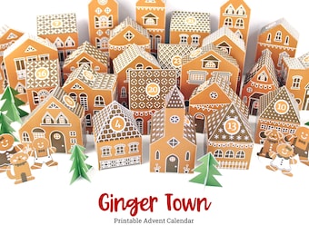 Calendario de Adviento imprimible de un pueblo de jengibre: Crea tu propio pueblo navideño (PDF)