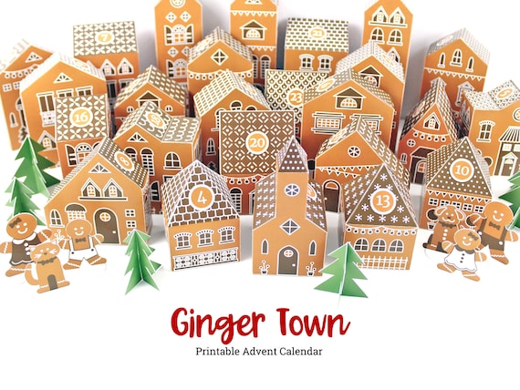 Printable Gingerbread Village Advent Calendar: DIY Christmas Town (PDF)