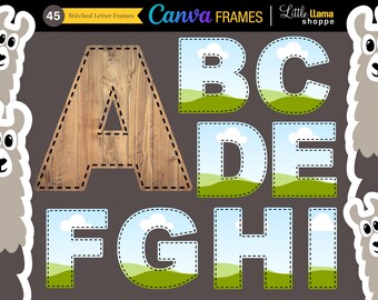 Stitched Letter Frames for Canva | Set of 45 Bold Font Frames | Stitched Alphabet, Numbers, Special Characters