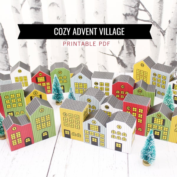 Printable Paper Houses | Advent Village | Christmas Countdown | Instant Download PDF