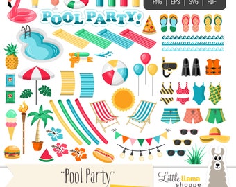 Pool Party Clipart, Swimming Clip Art, Backyard Party, Patio, EPS SVG pdf png graphics, Commercial Use