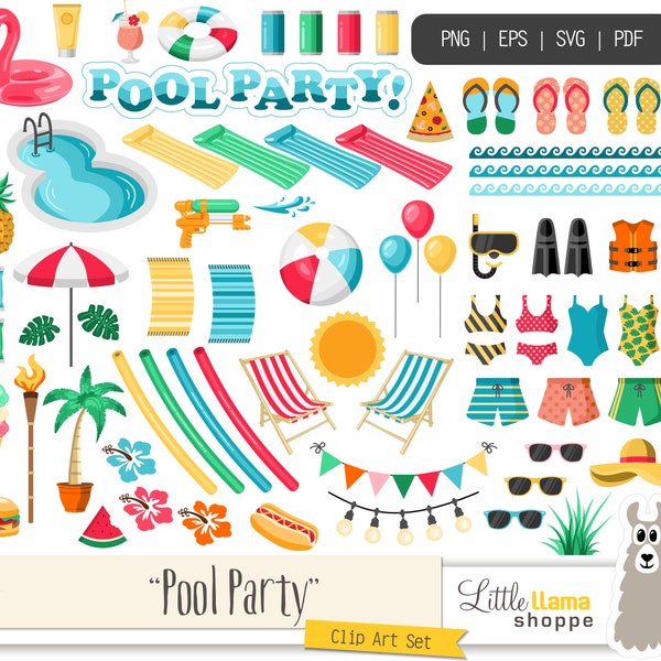 Pool Party Clipart, Swimming Clip Art, Backyard Party, Patio, EPS SVG pdf png graphics, Commercial Use