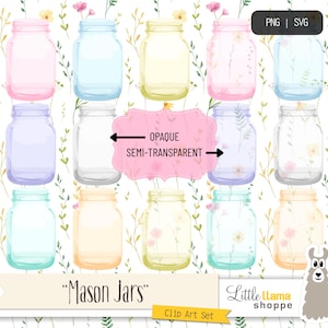 Mason Jar Clipart Set: Colored Glass PNG SVG Graphics (Commercial Use, Digital Download)