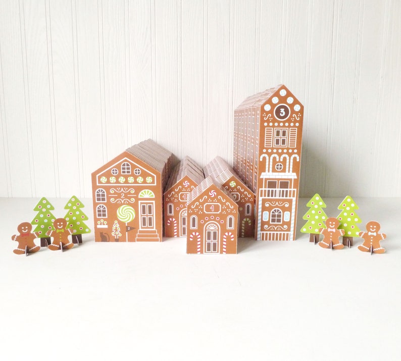 Printable Advent Calendar, Gingerbread Houses, DIY Paper Christmas Village image 6