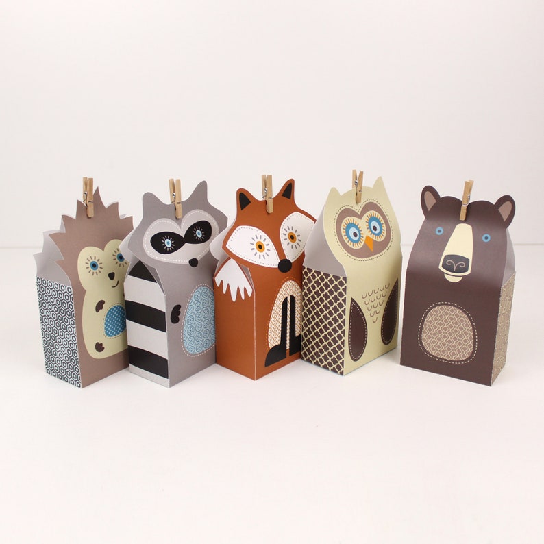 Printable Woodland Favors Forest Party Favour Boxes Fox Owl Etsy
