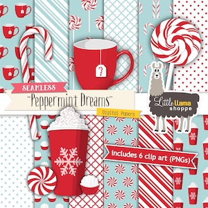 Peppermint Christmas Digital Paper & Clipart: Seamless Candy Cane Patterns (Digital Download)