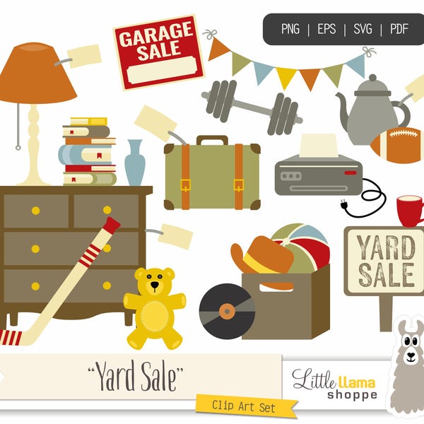 Yard Sale Clipart Set, Garage Sale Graphics (png, eps, svg, pdf)