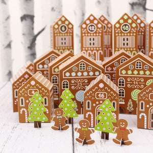 Printable Advent Calendar, Gingerbread Houses, DIY Paper Christmas Village image 3