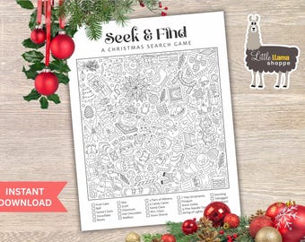 Kerst Verborgen voorwerpen zoeken en vinden | Afdrukbare activiteit (digitale download pdf)