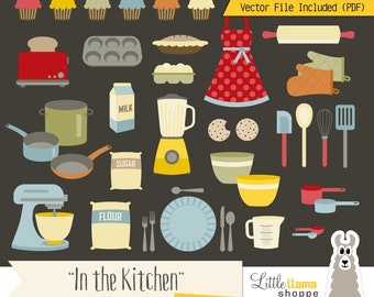 Kitchen Clipart, Baking and Cooking Clip Art Set, Vector PDF Format and PNG, Instant Download, Commercial Use