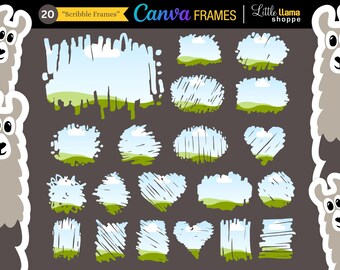 Cadres en toile | Lot de 20 cadres style gribouillage à utiliser avec Canva | Grunge, effet vieilli