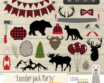 Lumberjack Party Clip Art, Vector Lumberjack Plaid Clipart, Woodland Clipart, Red Flannel Clipart, Lumberjack Birthday, Commercial Use