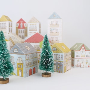 Colorful paper houses used as an advent calendar