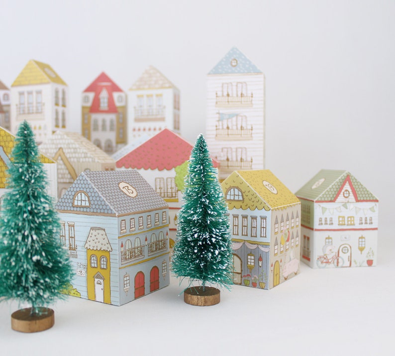 Colorful paper houses used as an advent calendar