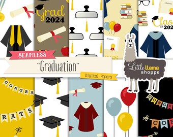 Graduation Digital Papers, Grad Surface Patterns, Seamless, Commercial Use, Instant Download, Class of 2024