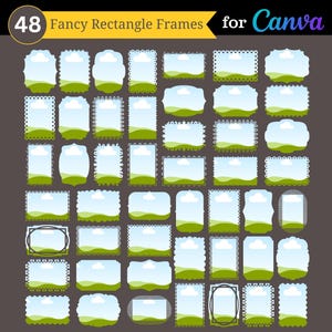 Cadres rectangulaires fantaisie pour toile | Ensemble de 48 cadres photo par glisser-déposer à utiliser avec Canva | Orientation portrait et paysage | Utilisation commerciale
