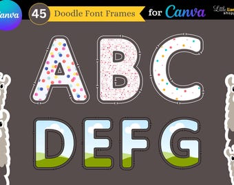 Doodle Font Frames for Canva | Set of 45 Alphabet Frames | Letters, Numbers, Special Characters