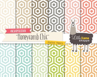 Seamless Honeycomb Digital Paper Pack, Geometric Scrapbook Paper, Surface Patterns, Commercial Use