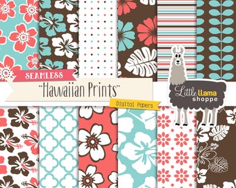 Seamless Hawaiian Digital Paper Pack: Tropical Hibiscus Patterns (Instant Download)