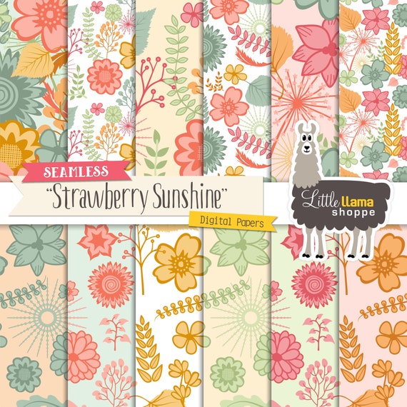 Retro Floral Digital Paper Pack: Seamless Summer Backgrounds (Digital Download)