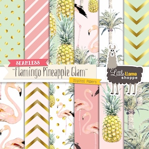 Ananas-Digital-Musterpapier, Tropisches digitales nahtloses Papier, Aquarell-Flamingo-Hintergrundmuster, Florida, kommerzielle Nutzung