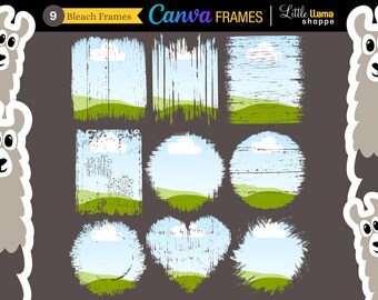 Canva Frames with Bleach Effect Edges | Set of 9 Grunge Distressed Frames for Use in Canva | Commercial Use
