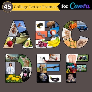Marcos de letras de collage de Canva / Juego de 45 marcos de fuentes de collage / Alfabeto, números, caracteres especiales