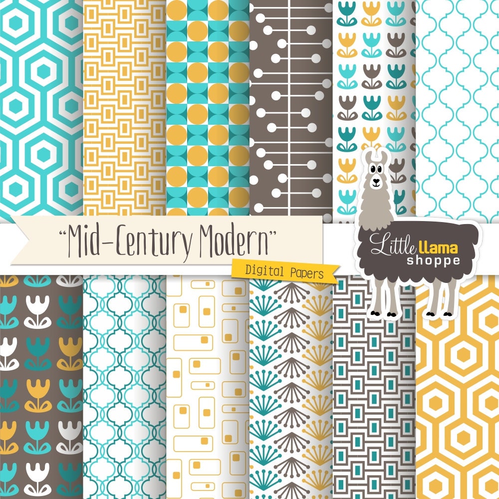 Mid Century Modern Digital Scrapbook Paper Geometric Etsy