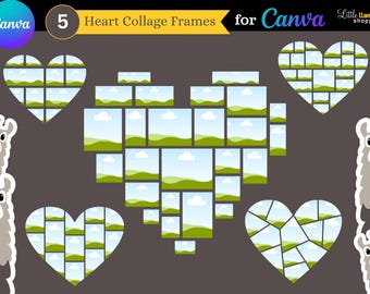 Hjärtformade fotocollageramar för Canva: Set med 5 (digital nedladdning)