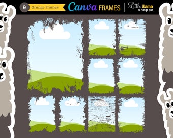 Grunge Canva Frames | Set of 9 Distressed Rectangle Frames for use in Canva | Commercial Use