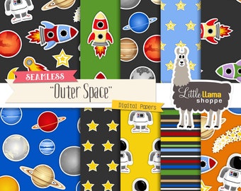 Digital Paper Planets, Outer Space, Astronaut, Rockets, Astronomy Themed Scrapbook Paper Digital Backgrounds, Small Business Use