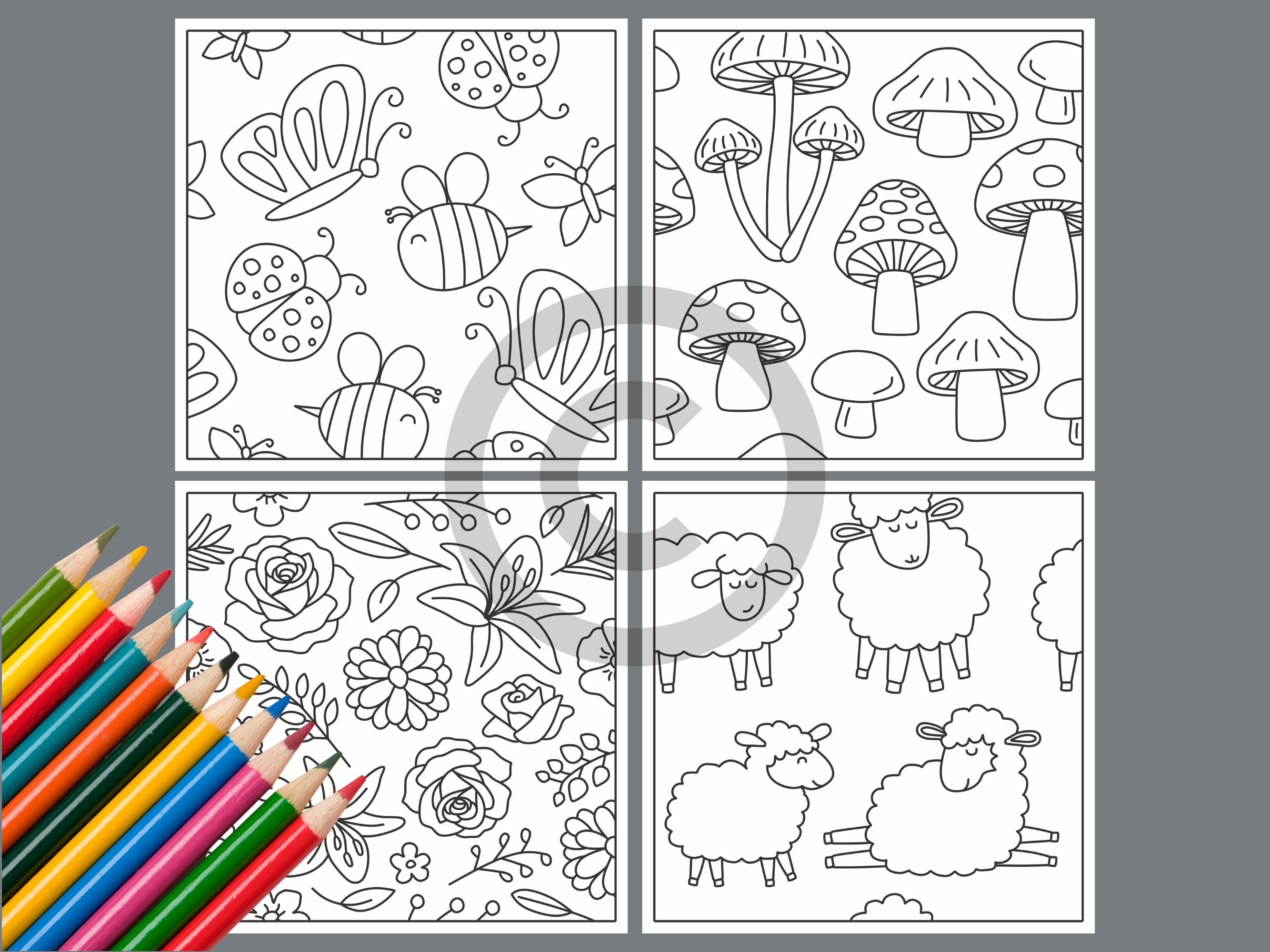 Square Coloring Pages, Seamless Tiling Patterns, Bold Line Art for Kids ...