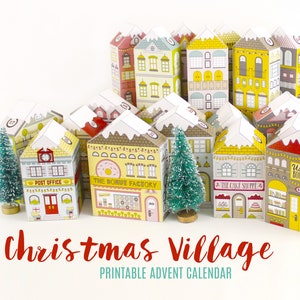 Printable Christmas Village Advent Calendar: Paper Houses (PDF Digital Download)