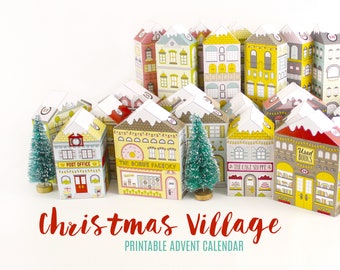 Calendrier de l'Avent à imprimer Noël Maisons de village | Compte à rebours du village victorien jusqu'à Noël | Imprimez et créez un fichier PDF en téléchargement numérique