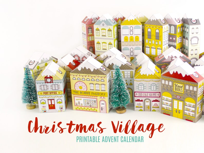 Advent Calendar Printable Christmas Village Houses Victorian Village Countdown to Christmas Print and Make PDF Digital Download image 1