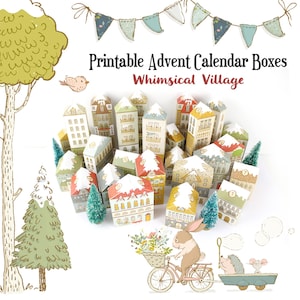 Adventskalender, druckbare Weihnachtsdorf-Boxen PDF, Countdown bis Weihnachten