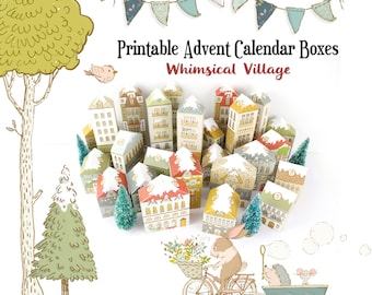 Advent Calendar, Printable Christmas Village Boxes PDF, Countdown to Christmas