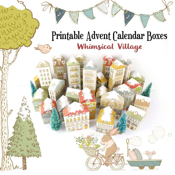 Advent Calendar, Printable Christmas Village Boxes PDF, Countdown to Christmas