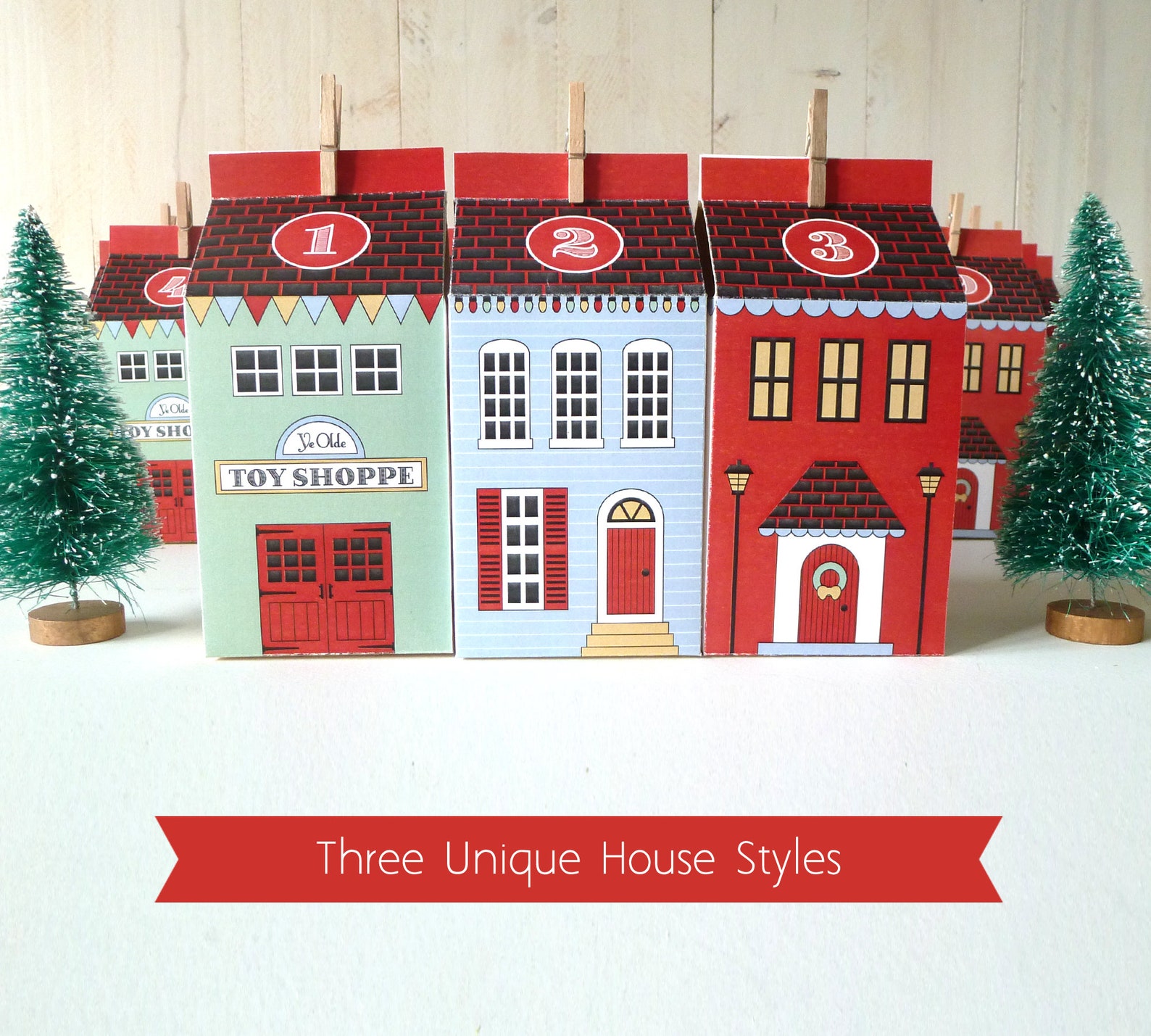 Advent Calendar Printable Christmas Village DIY Paper Houses Etsy