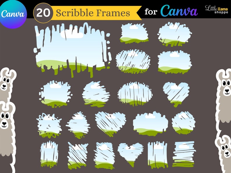 Canva-ramar: 20 ramar i Scribble-stil, grunge-mönster (PDF-nedladdning) bild 1