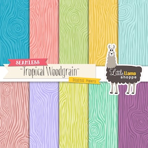Tropical Woodgrain Digital Paper: Seamless Wood Print Backgrounds (Instant Download)